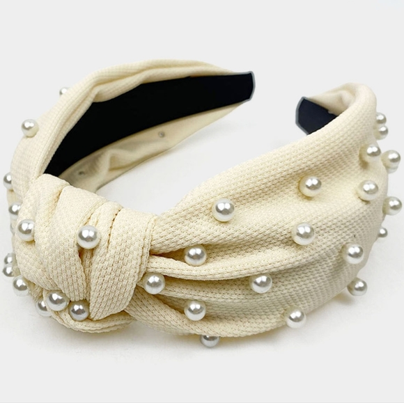 Neutral Pearl Knot Headband Hair Bling Sparkle Jewel Statement Accessory - Picture 5 of 5